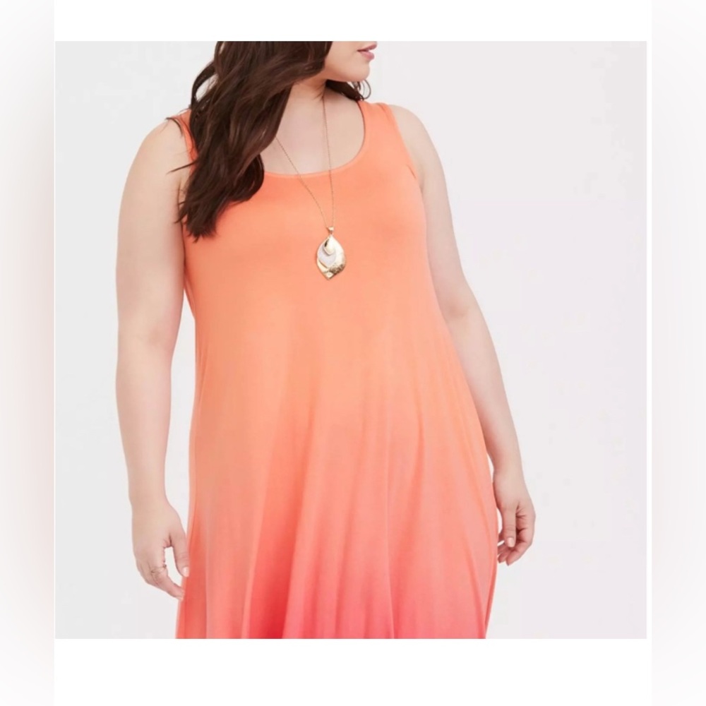 Torrid 2X Maxi Super Soft Scoop Neck Hi-Low Dress- Coral Dip Dye - Picture 2 of 3
